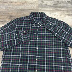 American Eagle Tartan Plaid Green Navy‎ Blue XL Button Long Sleeve Flannel Shirt